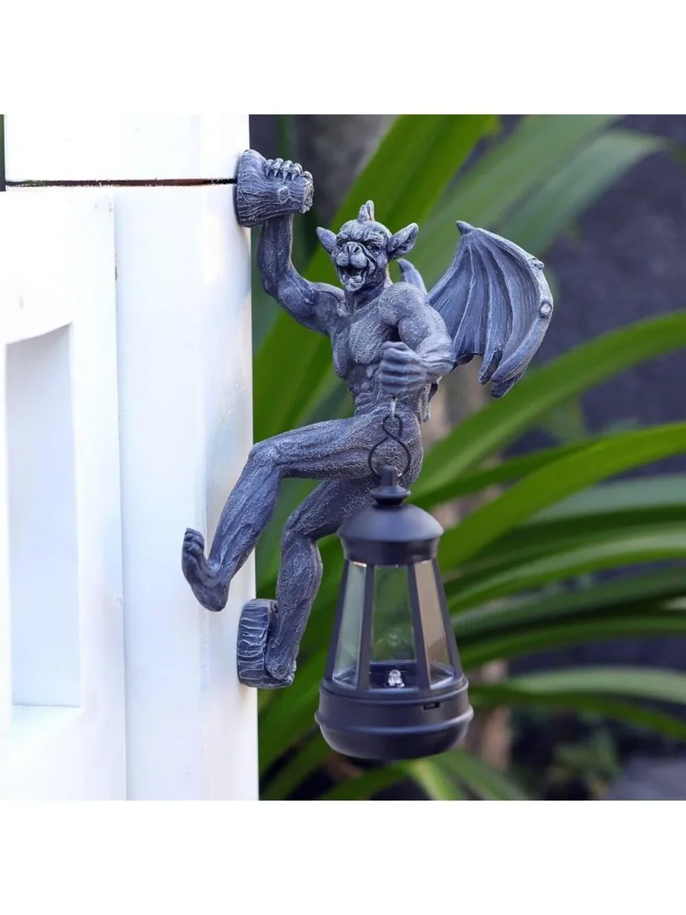 Gothic Dragon Winged Gargoyle Solar Lantern Wall Decor for Garden & Patio Gift